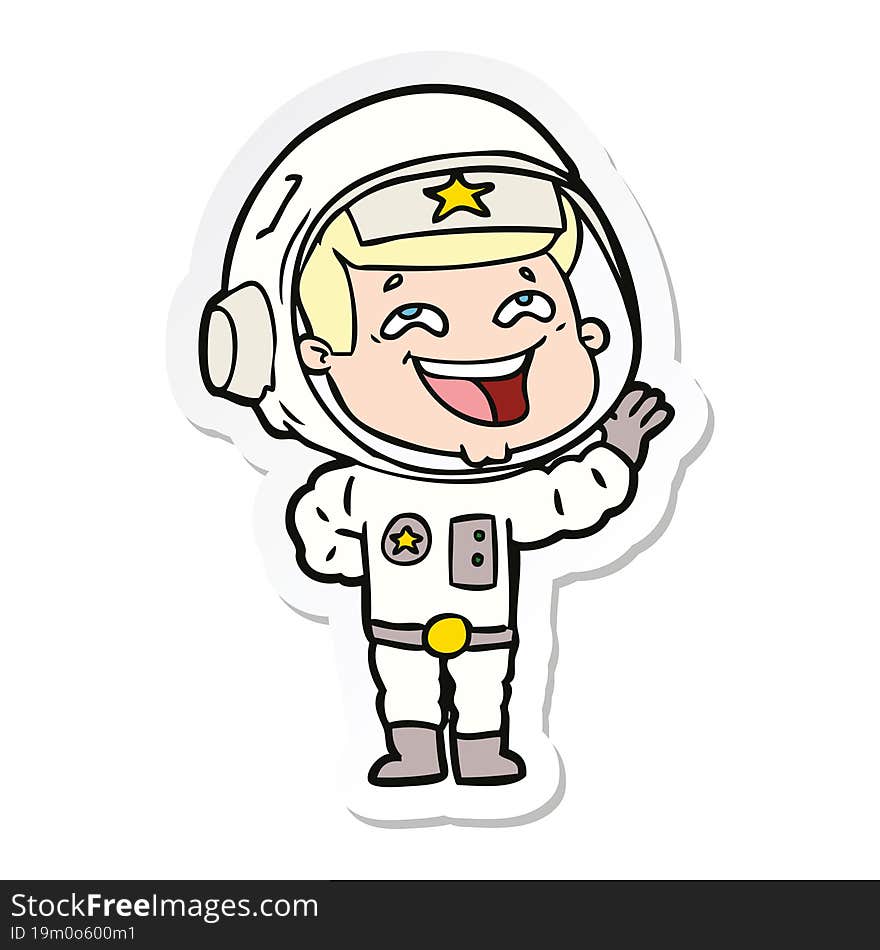 sticker of a cartoon laughing astronaut