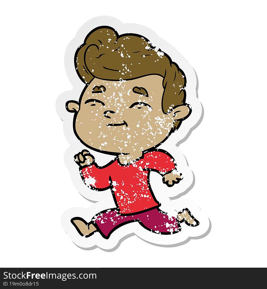 distressed sticker of a running cartoon man