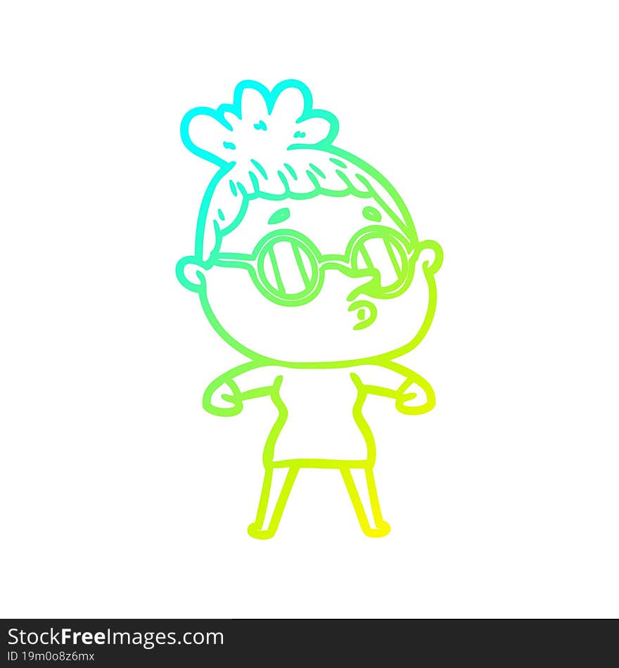 cold gradient line drawing cartoon woman wearing glasses