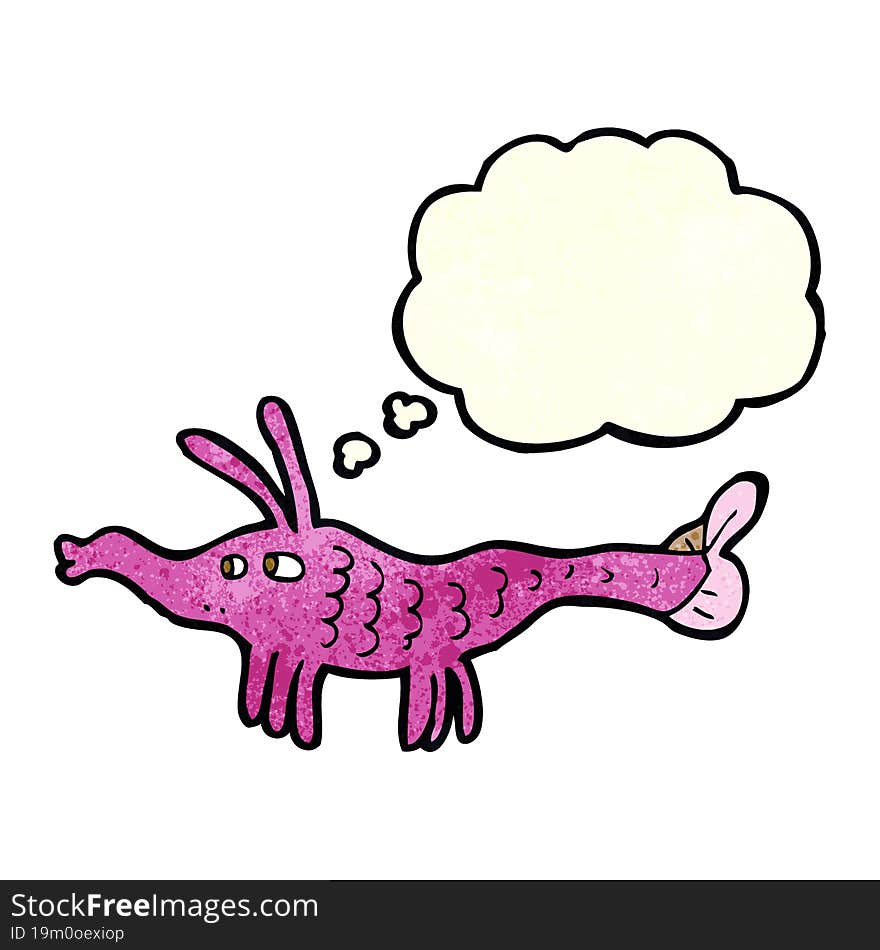 cartoon shrimp with thought bubble