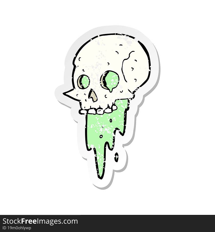 Retro Distressed Sticker Of A Gross Halloween Skull Cartoon