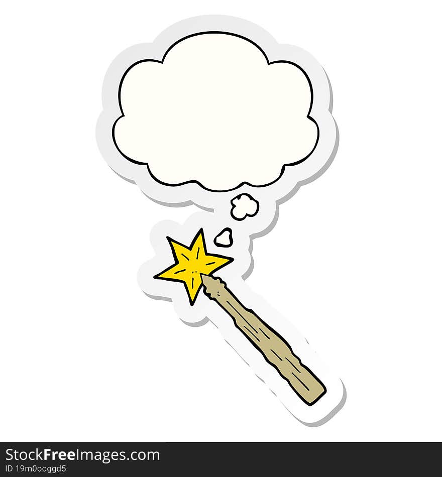 cartoon magic wand with thought bubble as a printed sticker