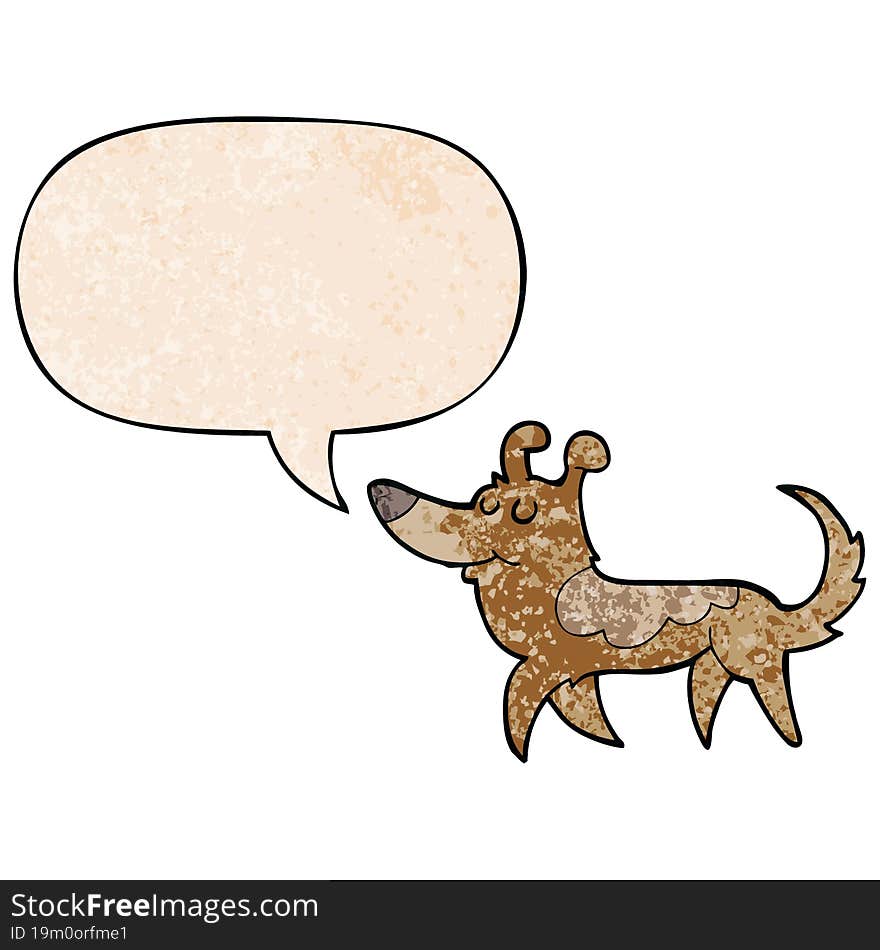 cartoon dog and speech bubble in retro texture style