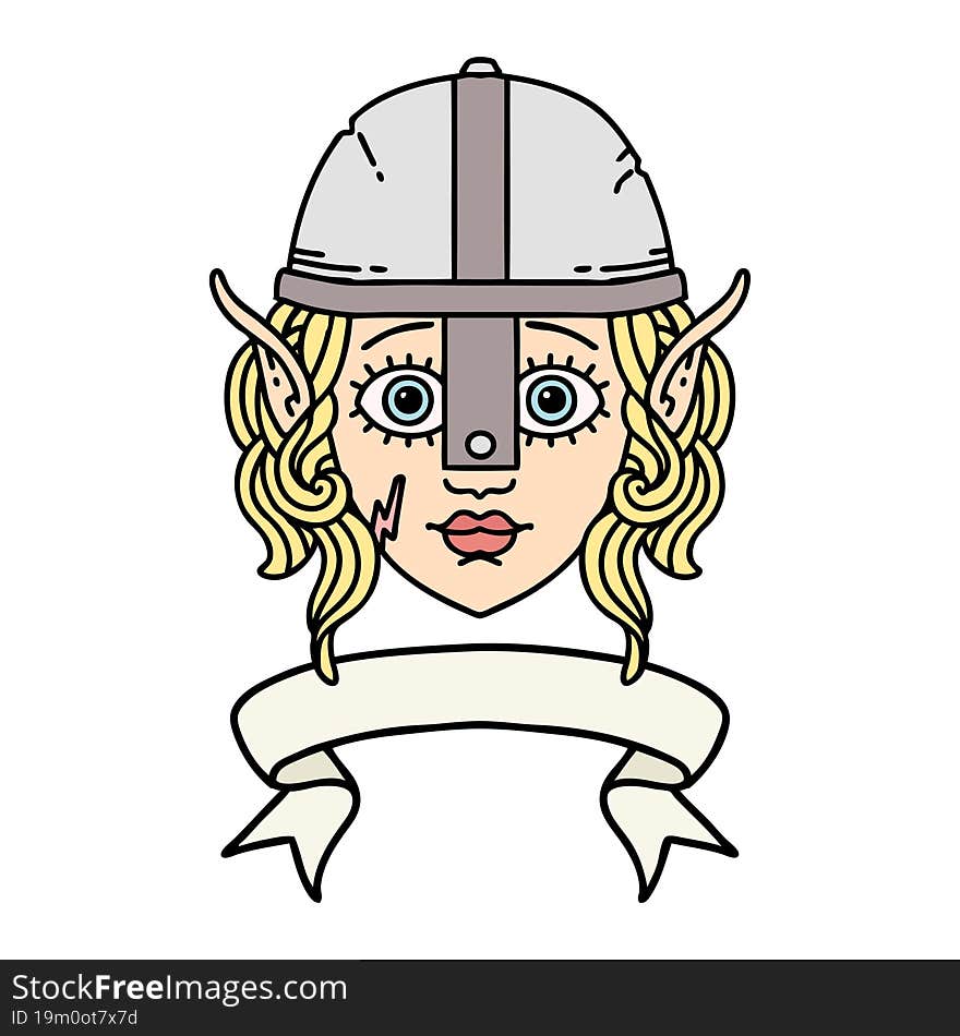 Elf Fighter Character Face With Banner Illustration