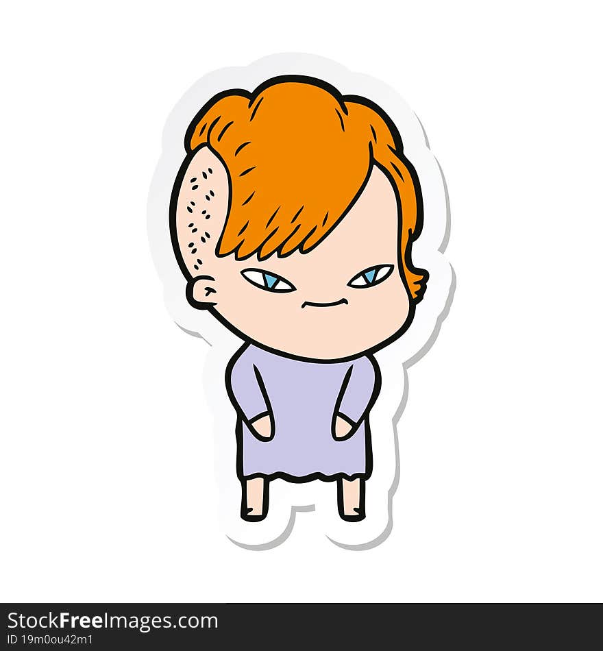 sticker of a cute cartoon girl with hipster haircut