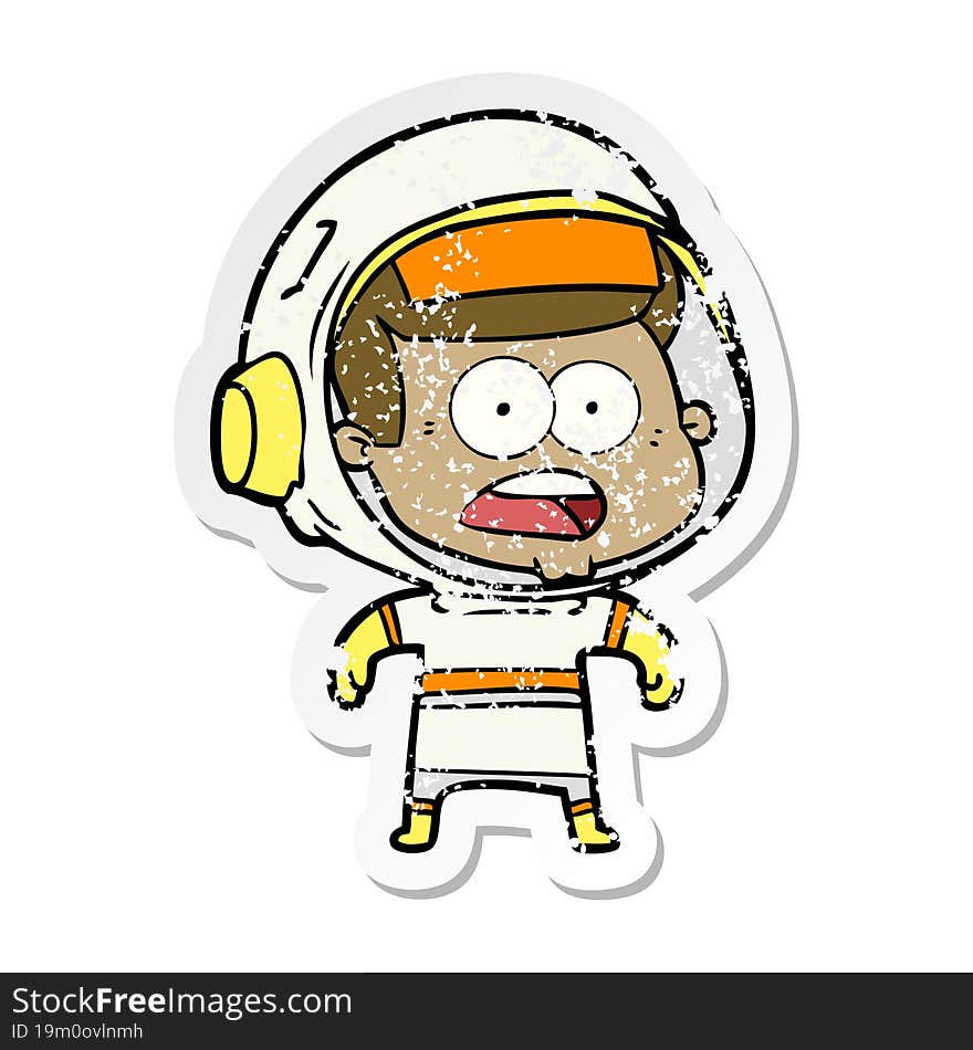 distressed sticker of a cartoon surprised astronaut