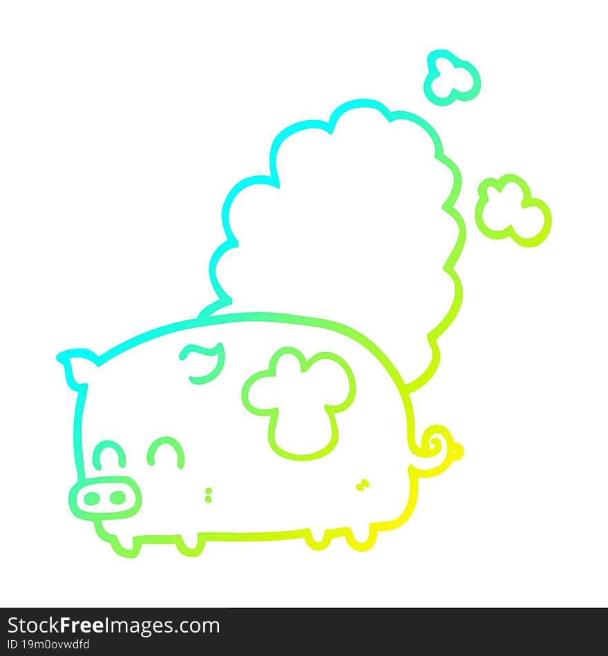 Cold Gradient Line Drawing Cartoon Smelly Pig