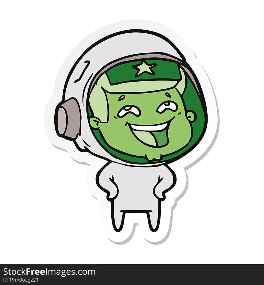 sticker of a cartoon laughing astronaut