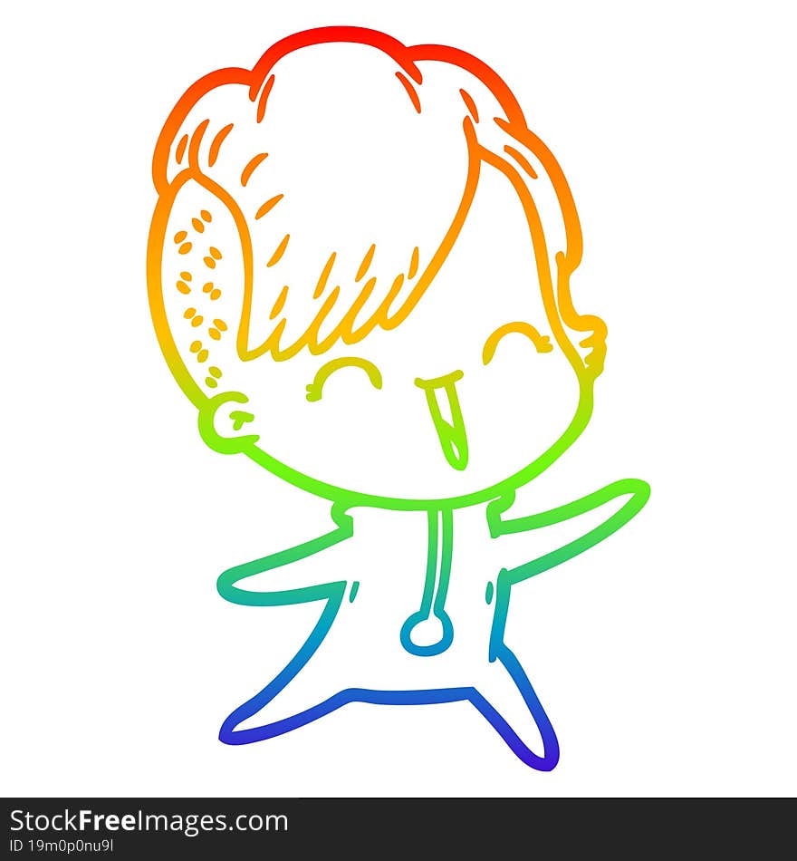 rainbow gradient line drawing happy cartoon hipster girl