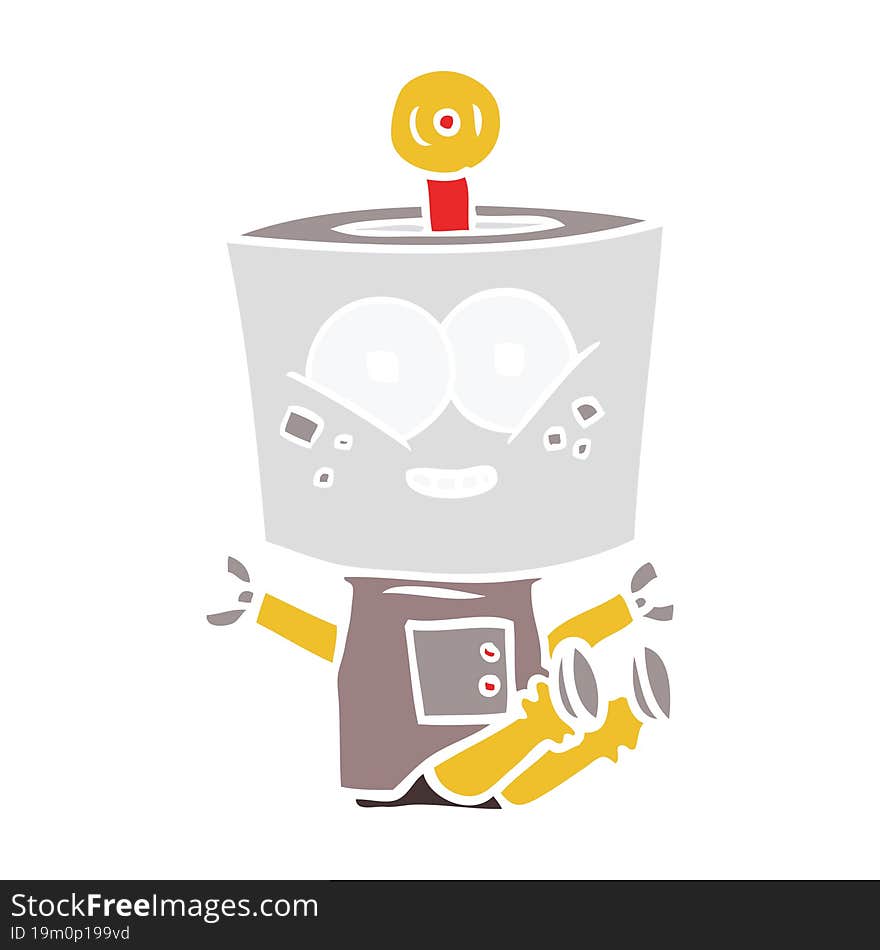 happy flat color style cartoon robot