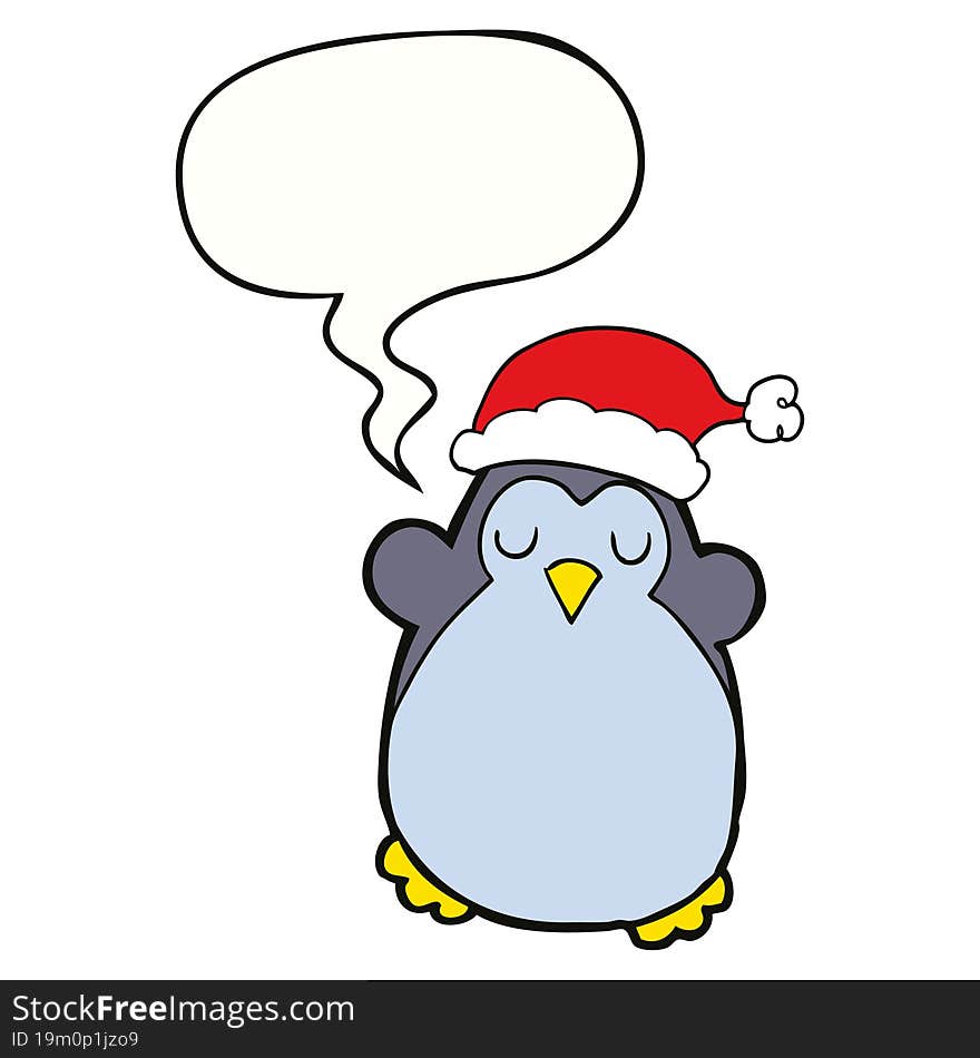 cute christmas penguin and speech bubble