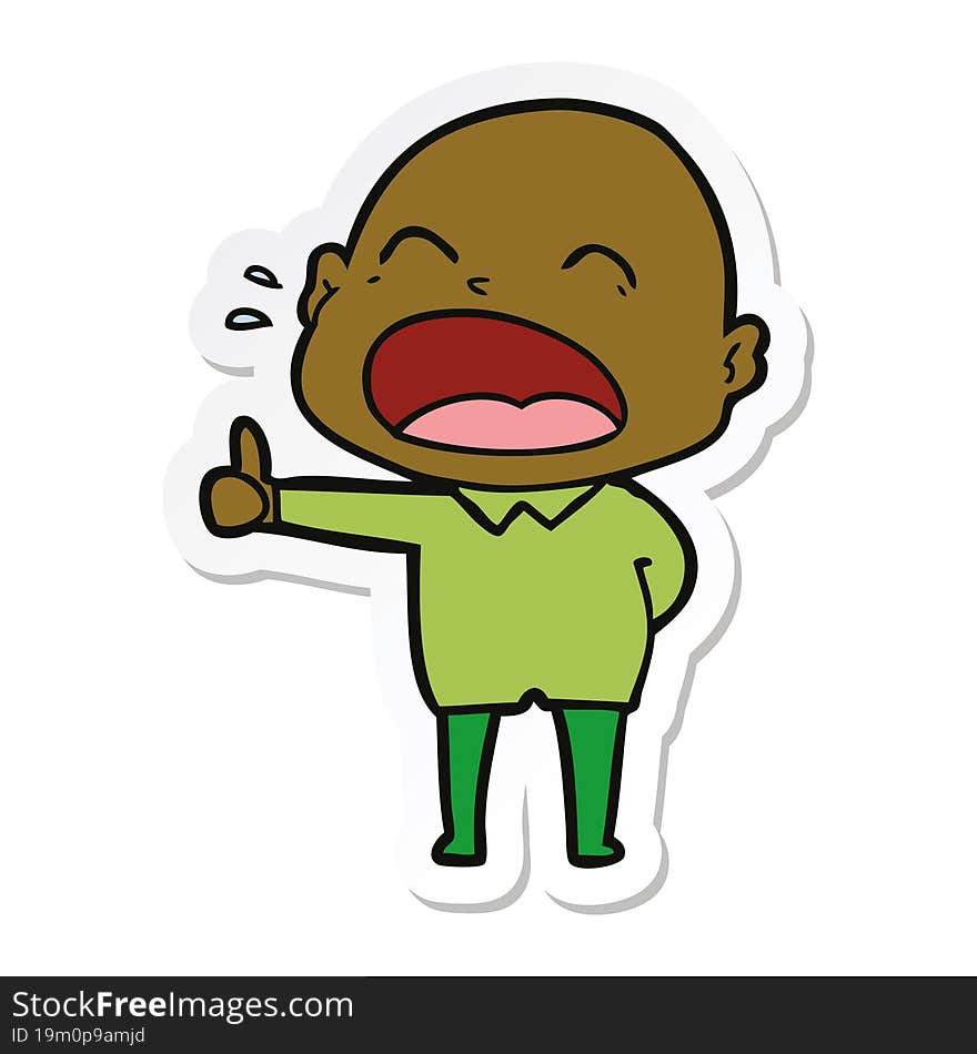 sticker of a cartoon shouting bald man