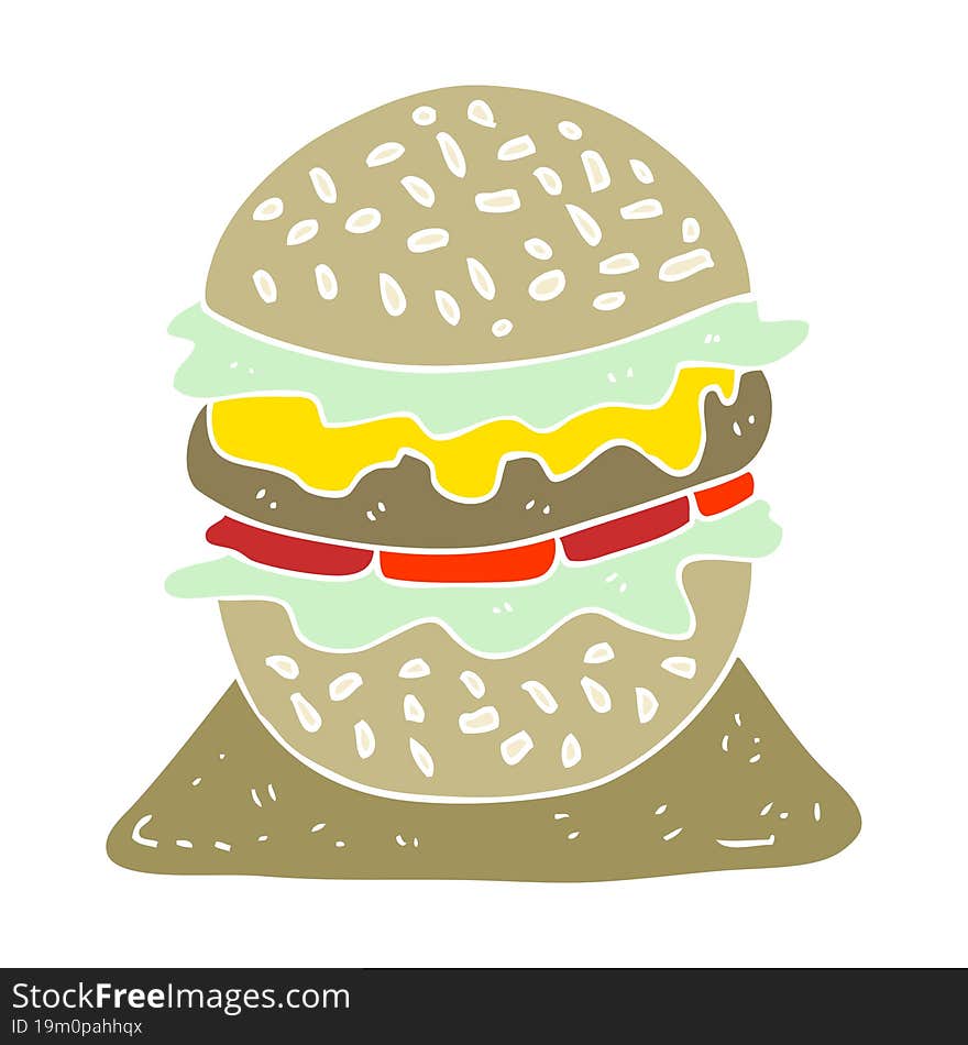 flat color illustration of a cartoon tasty burger