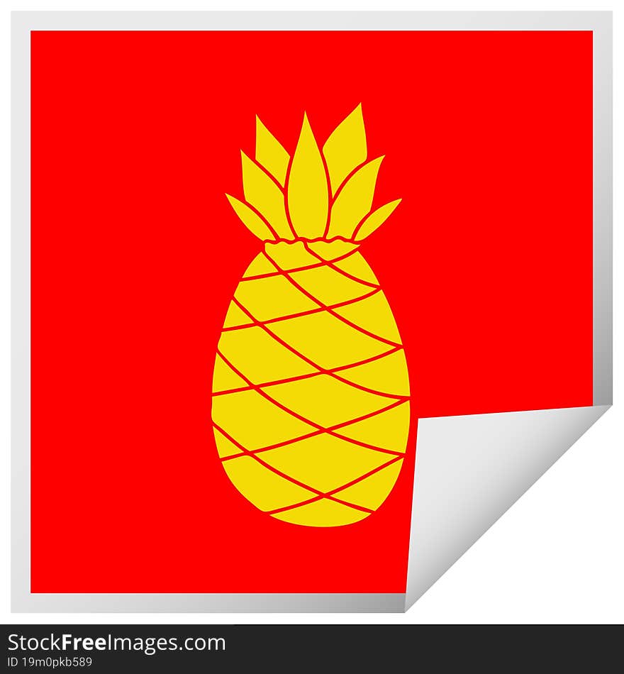 quirky square peeling sticker cartoon pineapple