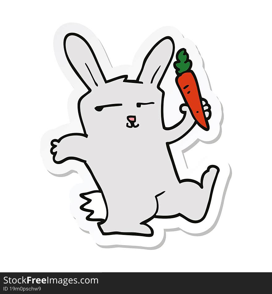 sticker of a cartoon rabbit with carrot