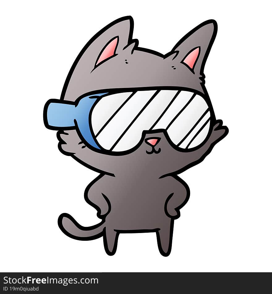 cartoon cat with goggles over eyes. cartoon cat with goggles over eyes