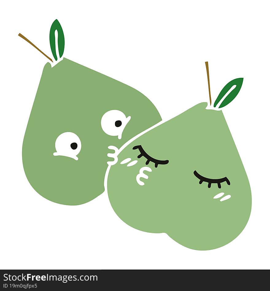 flat color retro cartoon of a green pear