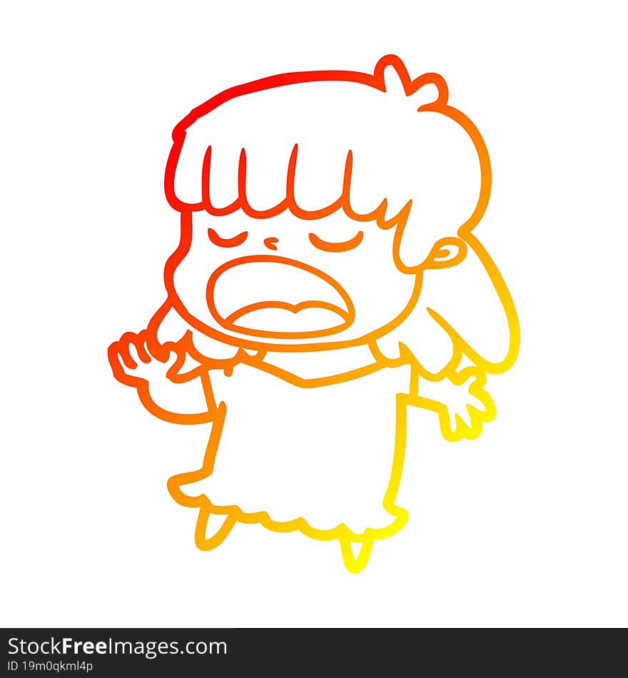 warm gradient line drawing cartoon woman talking loudly