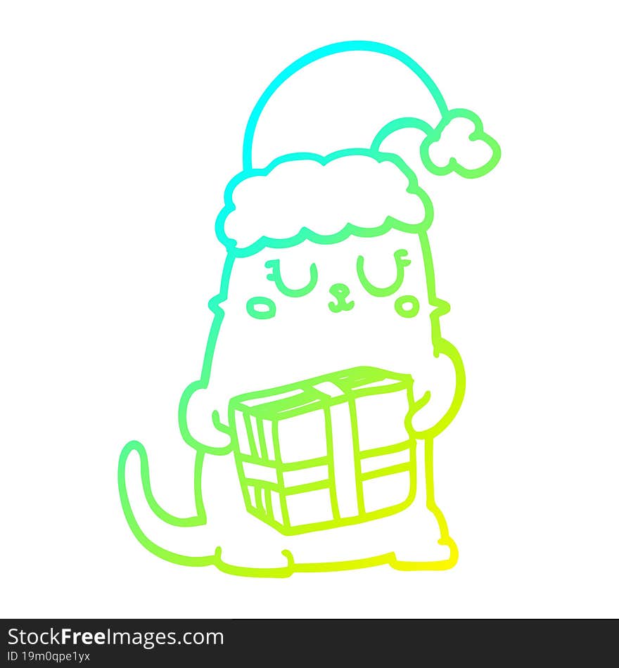 Cold Gradient Line Drawing Cute Cartoon Christmas Cat