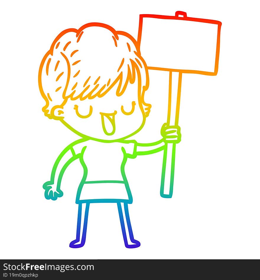 rainbow gradient line drawing of a cartoon woman talking