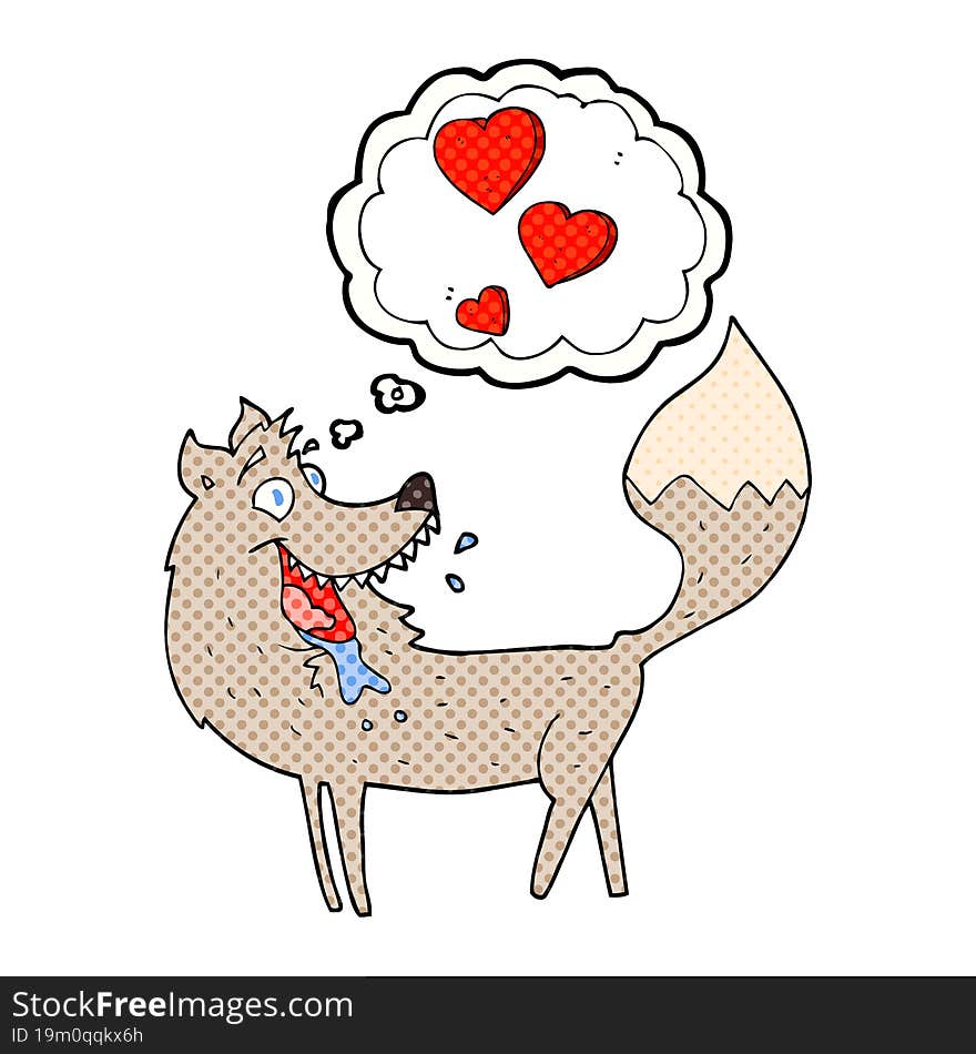 freehand drawn thought bubble cartoon wolf in love