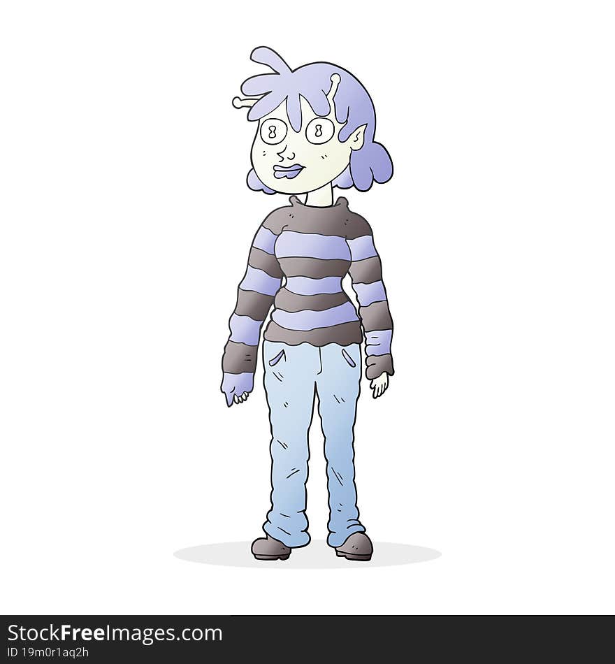 cartoon casual alien girl