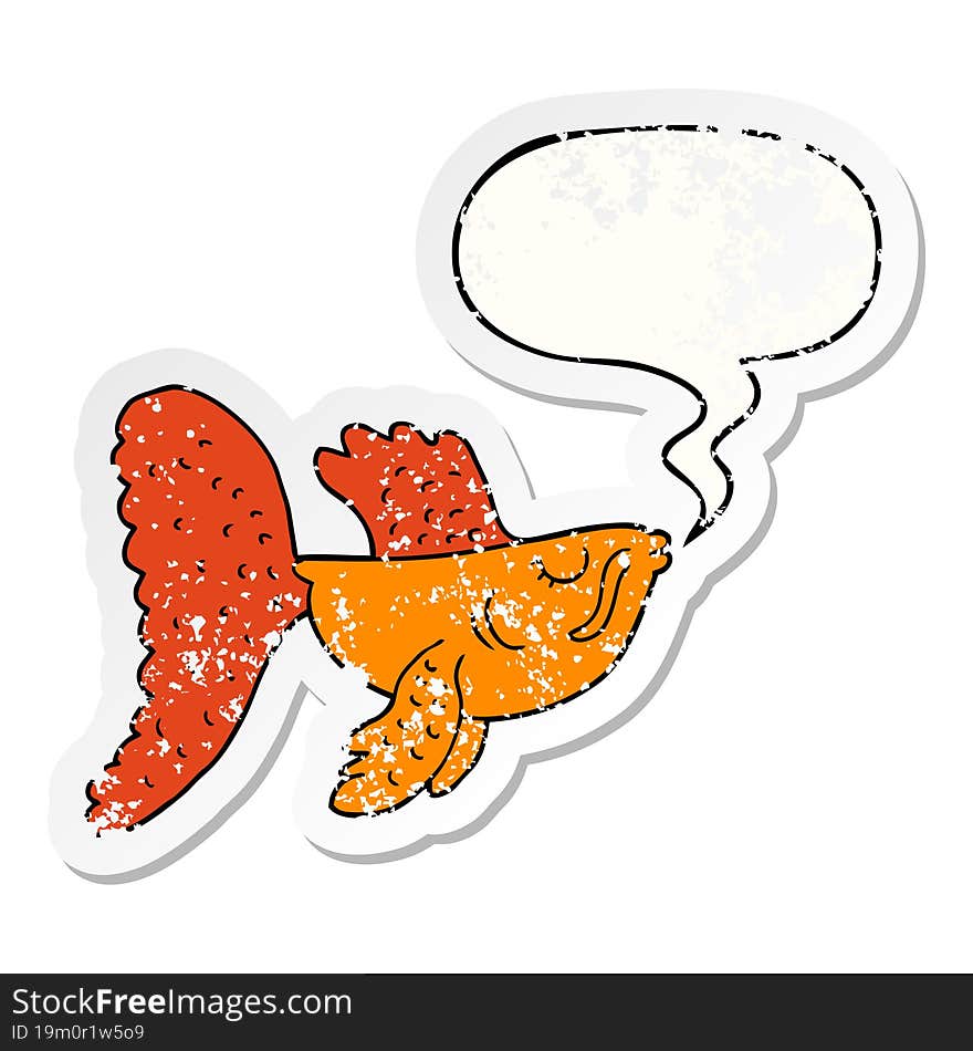 cartoon chinese fighting fish and speech bubble distressed sticker