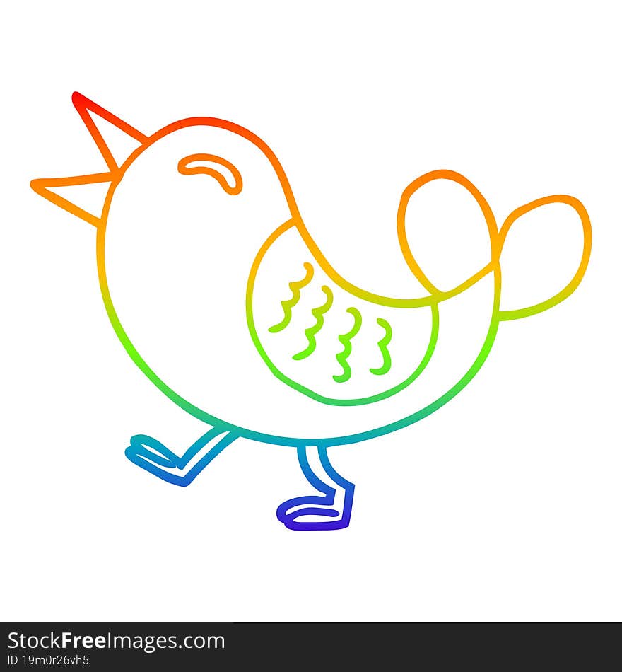 rainbow gradient line drawing cartoon red bird