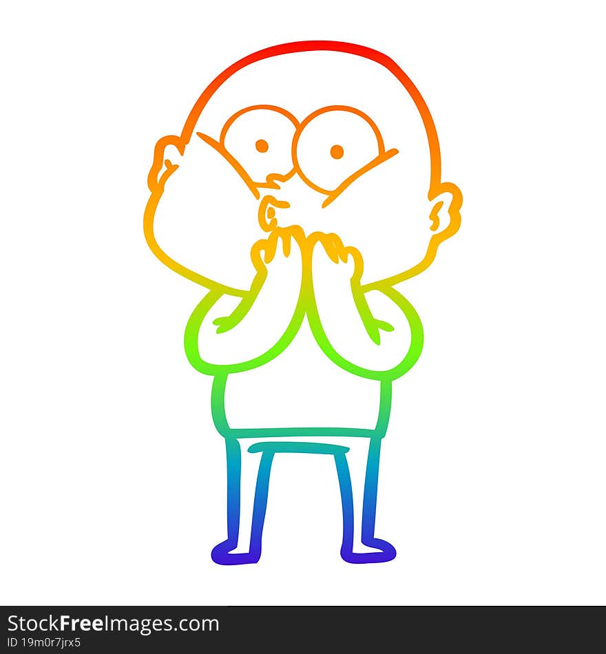 Rainbow Gradient Line Drawing Cartoon Bald Man Staring