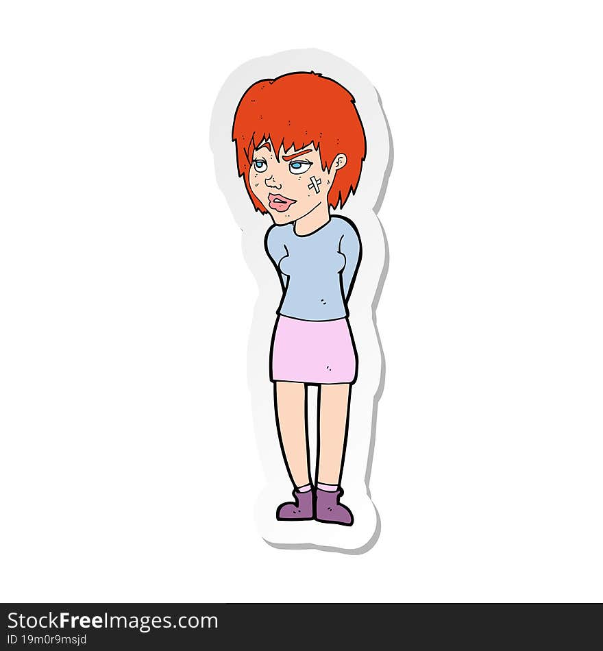 sticker of a cartoon woman with plaster on face