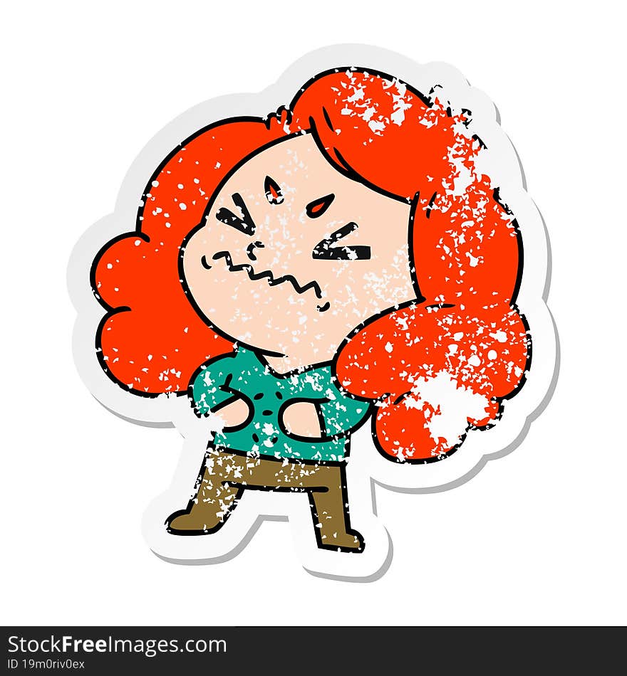 distressed sticker cartoon of cute kawaii girl