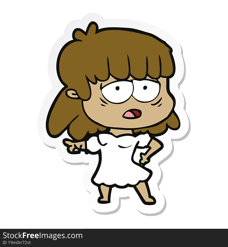 sticker of a cartoon tired woman