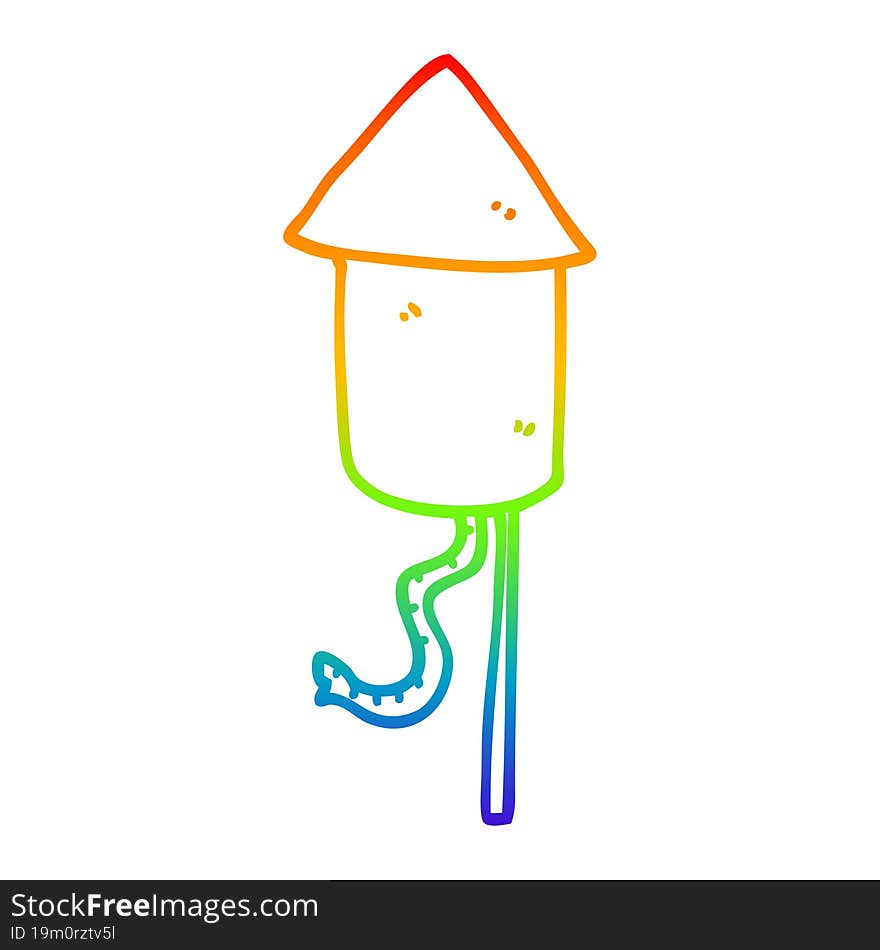 rainbow gradient line drawing cartoon rocket