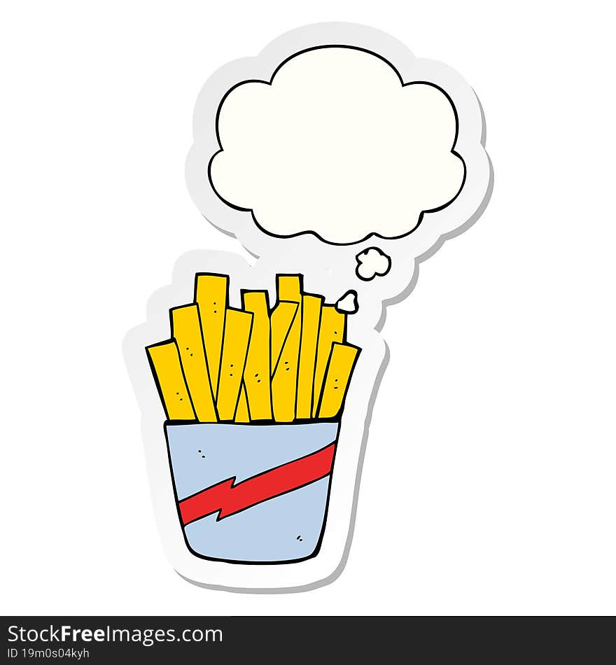 cartoon box of fries and thought bubble as a printed sticker