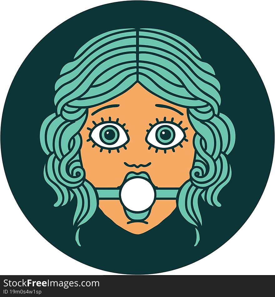 Tattoo Style Icon Of Female Face With Ball Gag