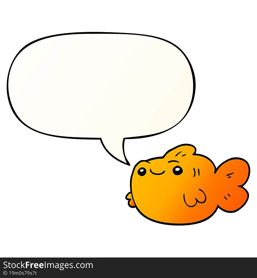 cartoon fish and speech bubble in smooth gradient style