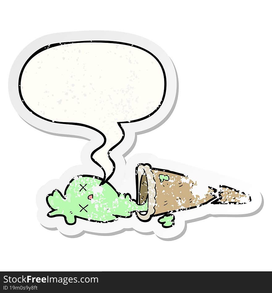 dropped cartoon ice cream and speech bubble distressed sticker