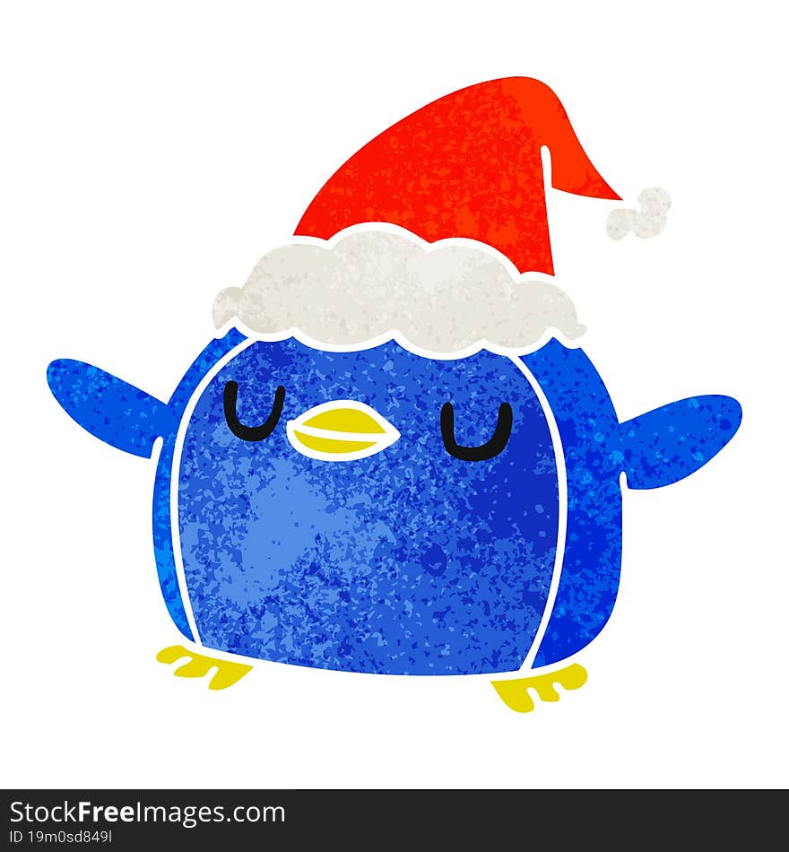 christmas retro cartoon of kawaii penguin