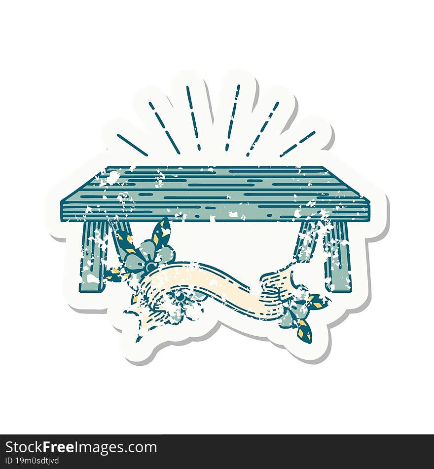 worn old sticker of a tattoo style wood table. worn old sticker of a tattoo style wood table