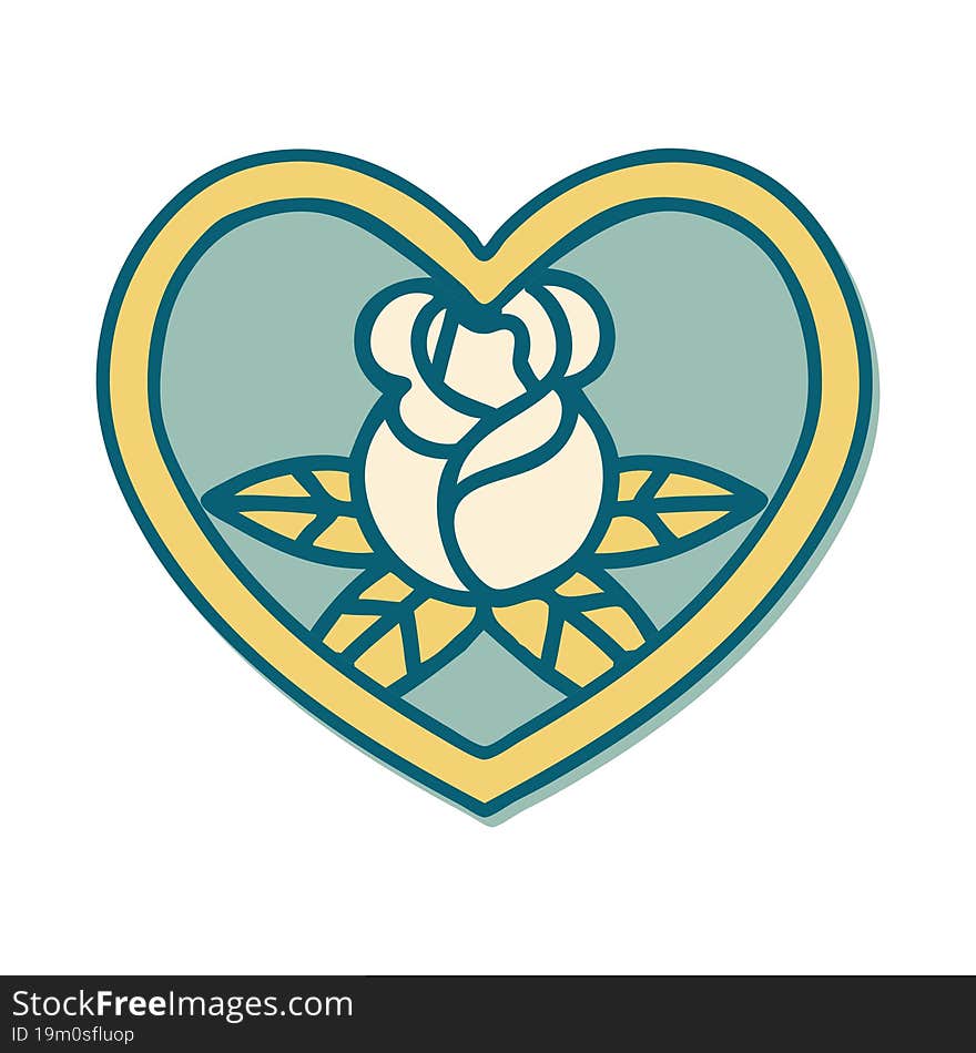 Tattoo Style Sticker Of A Heart And Flowers