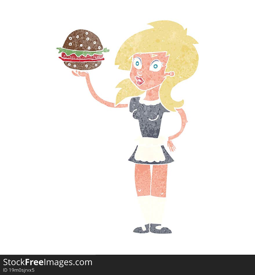 cartoon waitress with burger