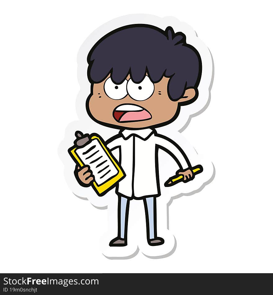 sticker of a worried cartoon boy