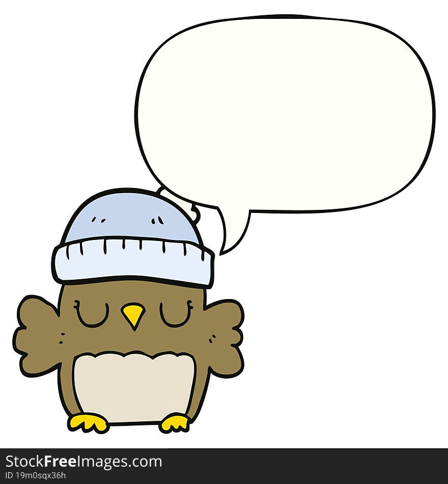 cute cartoon owl in hat and speech bubble