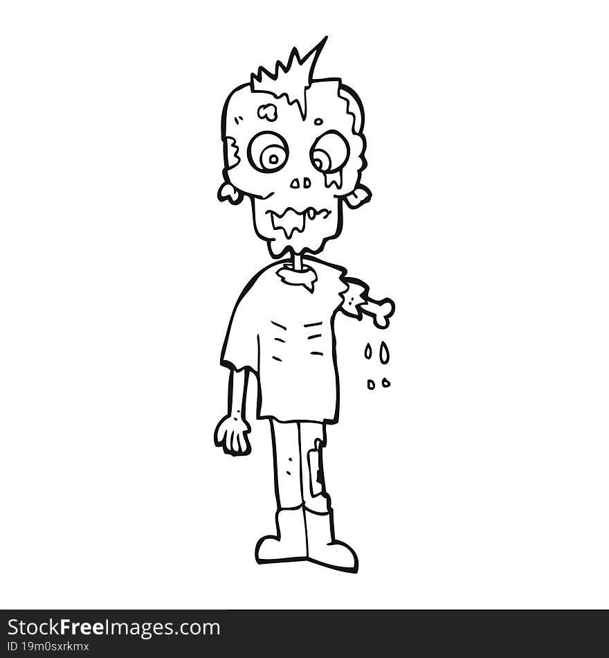 freehand drawn black and white cartoon zombie