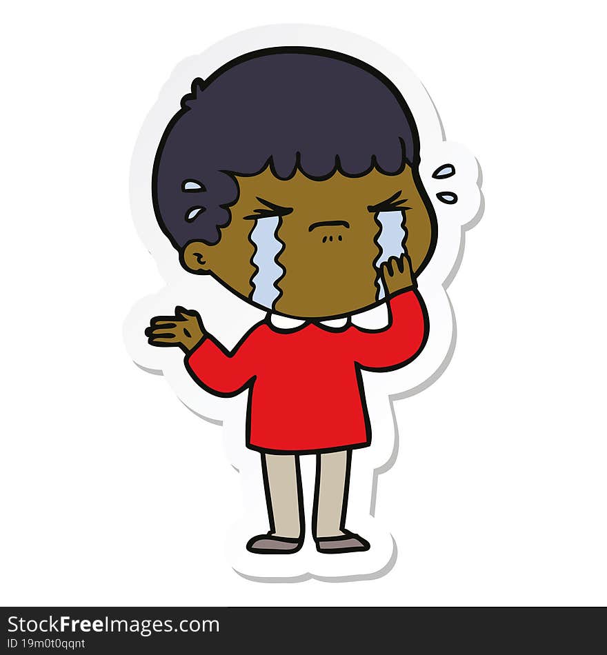 sticker of a cartoon man crying