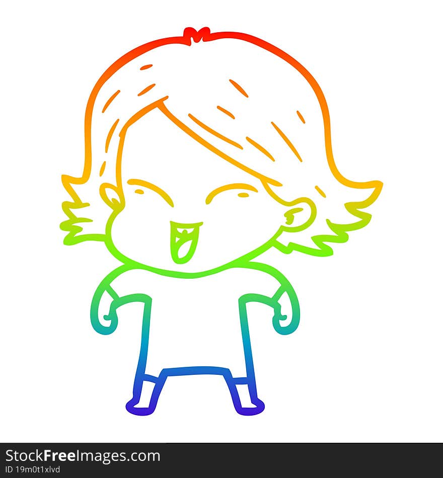 rainbow gradient line drawing happy cartoon girl