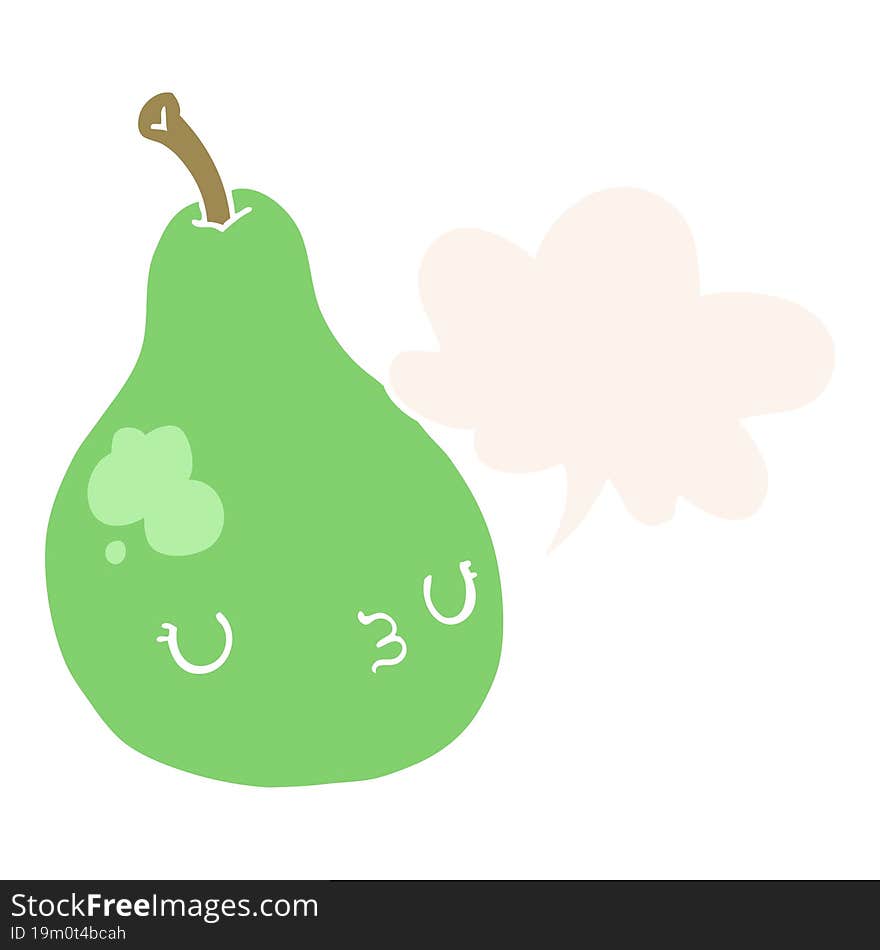 cartoon pear and speech bubble in retro style