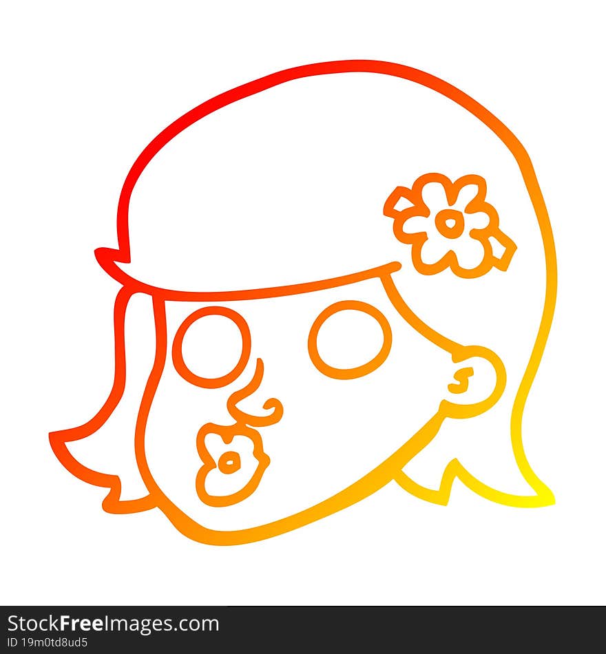 Warm Gradient Line Drawing Cartoon Face Girl