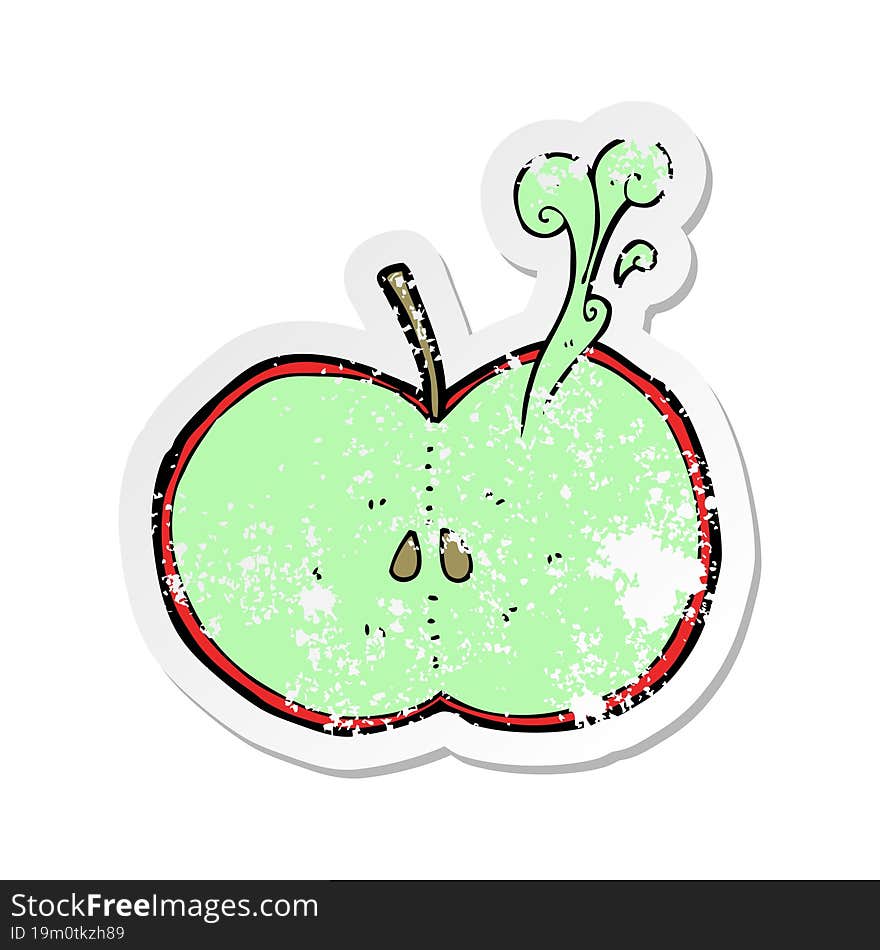 retro distressed sticker of a cartoon sliced apple