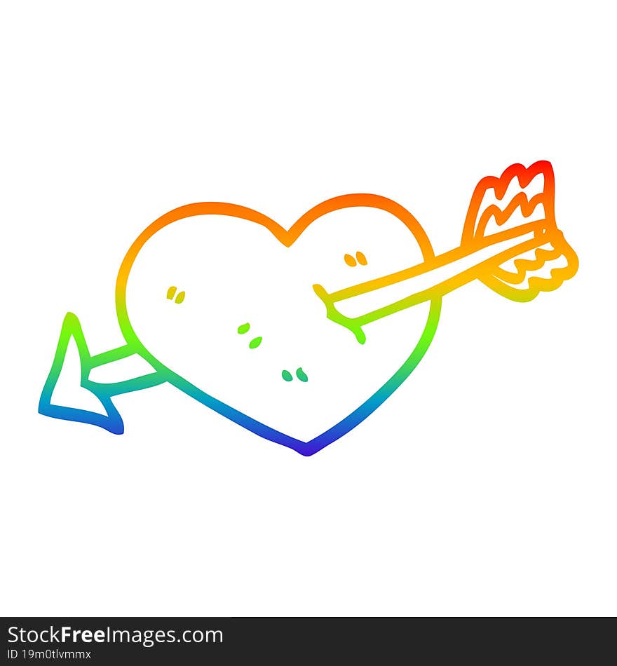 rainbow gradient line drawing cartoon heart shot through with arrow